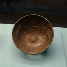 Nimrud bowls, copper bowl with animal design, solar disc